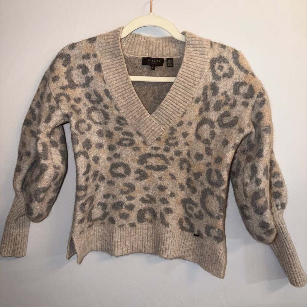 Ted Baker Alicina Animal Jacquard V-Neck Sweater Size 0